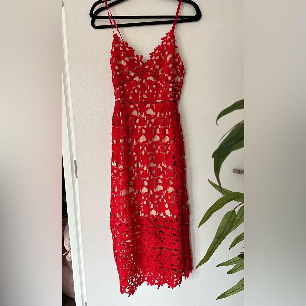 Red Lace Midi Dress